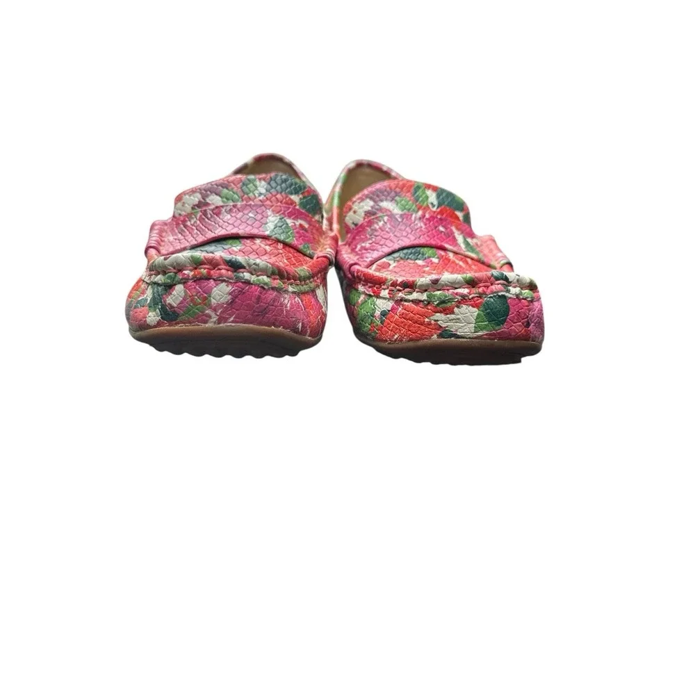 Isaac Mizrahi Pink Red Multi Floral Leather April Driving‎ Moccasins 7.5